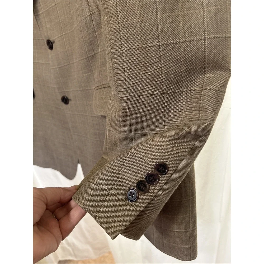Ralph Lauren Sport Coat Mens 46R‎ Silk Wool Blazer Gold Brown Plaid Excellent